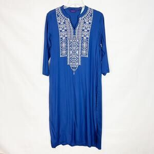 NWT Srishti Embroidered Long Blue 3/4 Sleeves Dress Size M